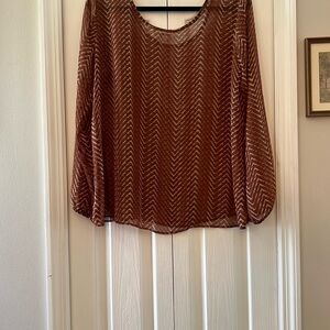 Charming Charlie Brown and White Long  Sleeve Blouse. Size L